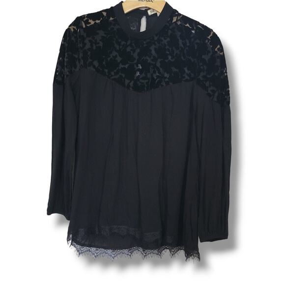 Jolt Women’s Black Long Sleeve Lace Trim Blouse - Small - Picture 1 of 9